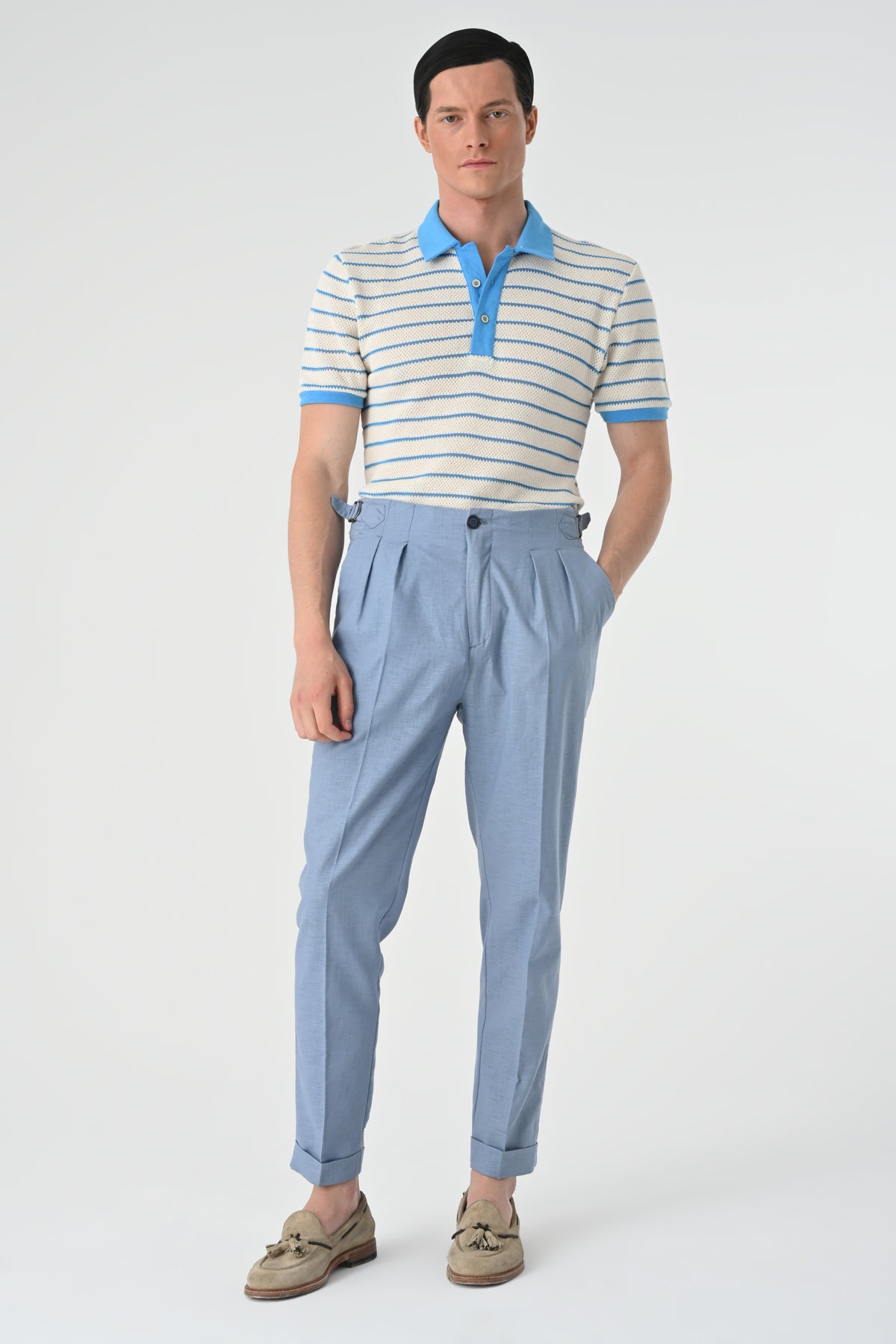 Polo Yaka Slim Fit Çizgili Erkek T-Shirt