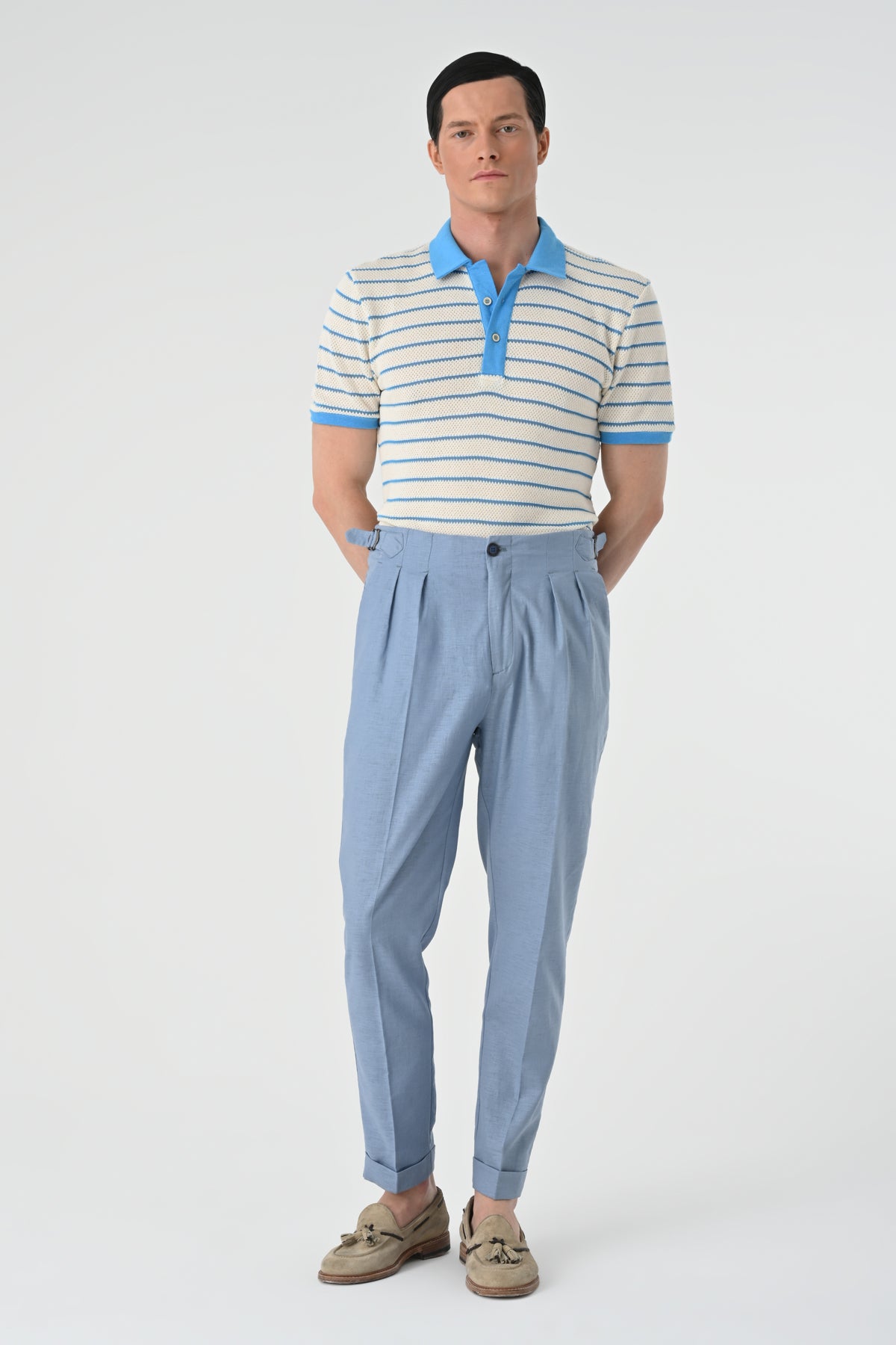 Polo Yaka Slim Fit Çizgili Erkek T-Shirt