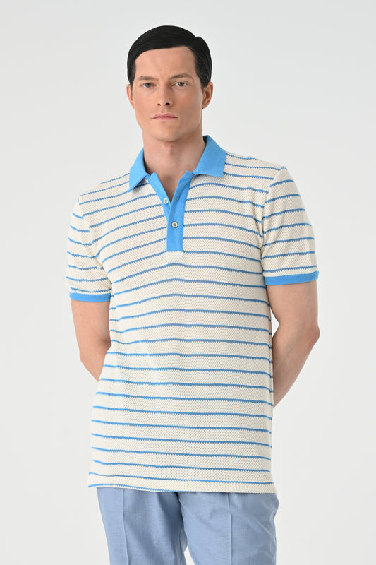 Polo Yaka Slim Fit Çizgili Erkek T-Shirt