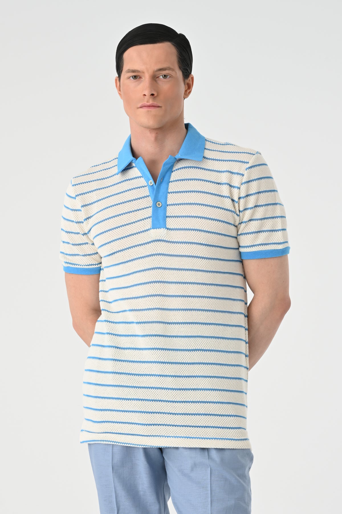 Polo Yaka Slim Fit Çizgili Erkek T-Shirt