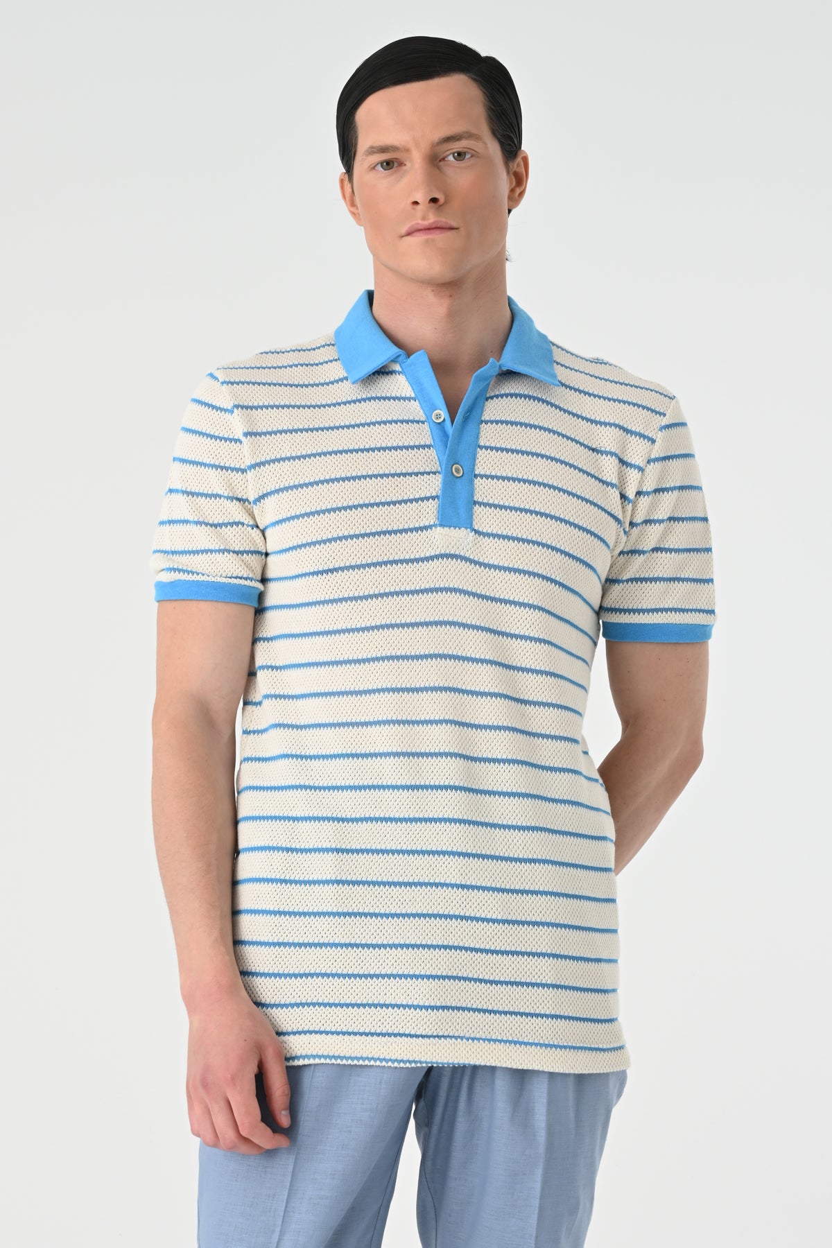 Polo Yaka Slim Fit Çizgili Erkek T-Shirt