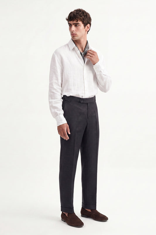 100% Keten Toka Detaylı Pantolon