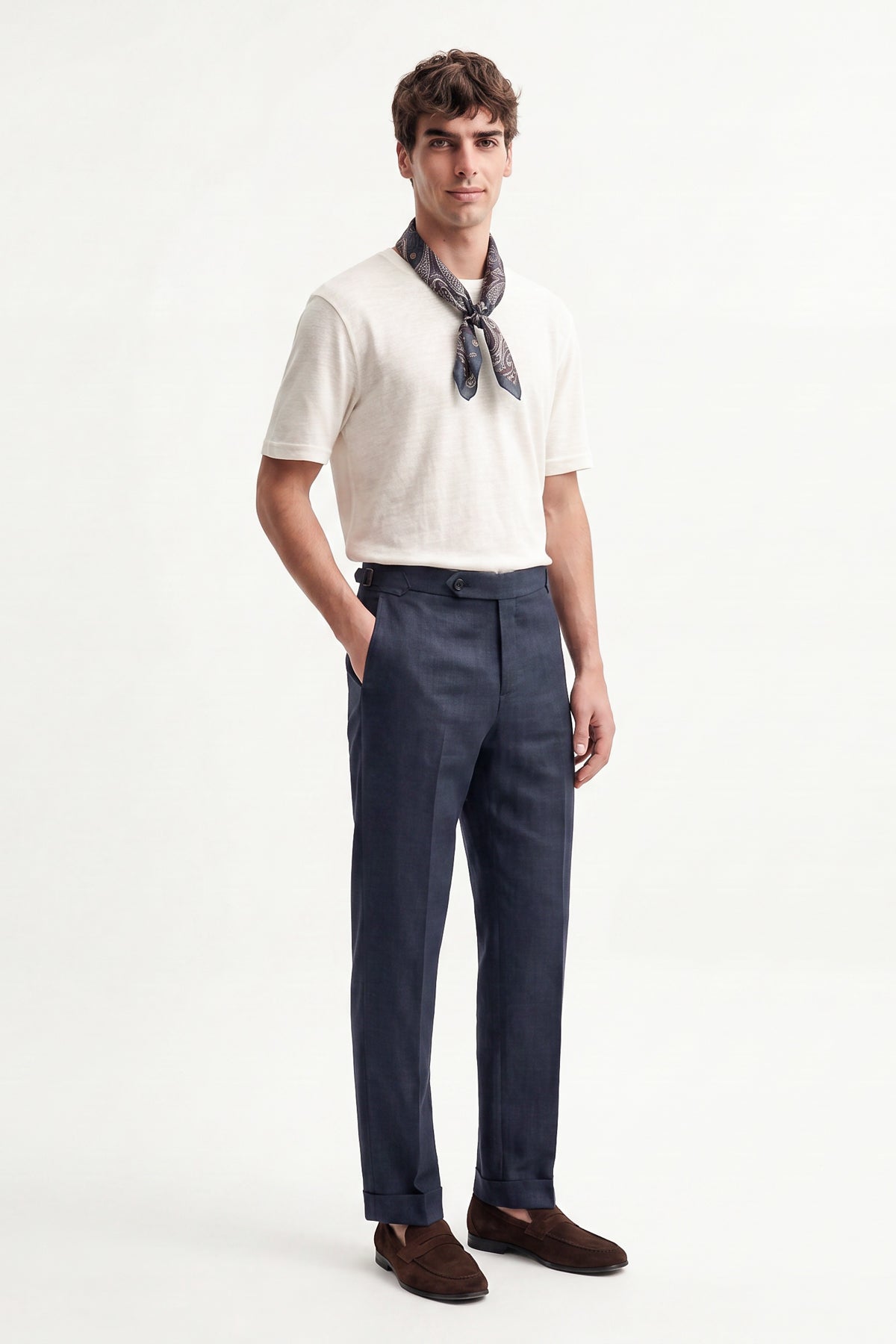 100% Keten Toka Detaylı Pantolon
