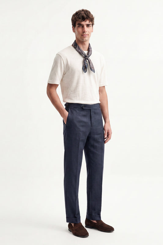 100% Keten Toka Detaylı Pantolon