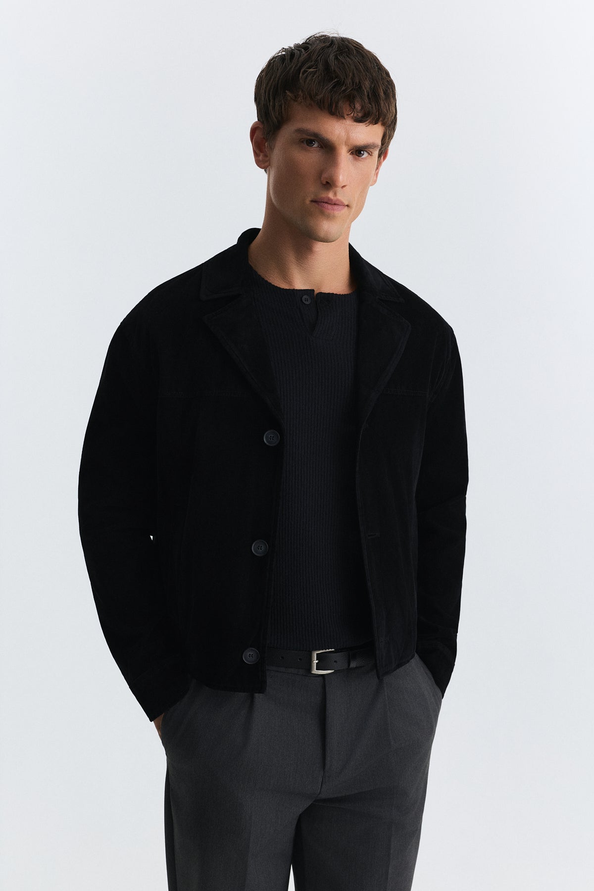 Crop Fit Suni Süet Ceket