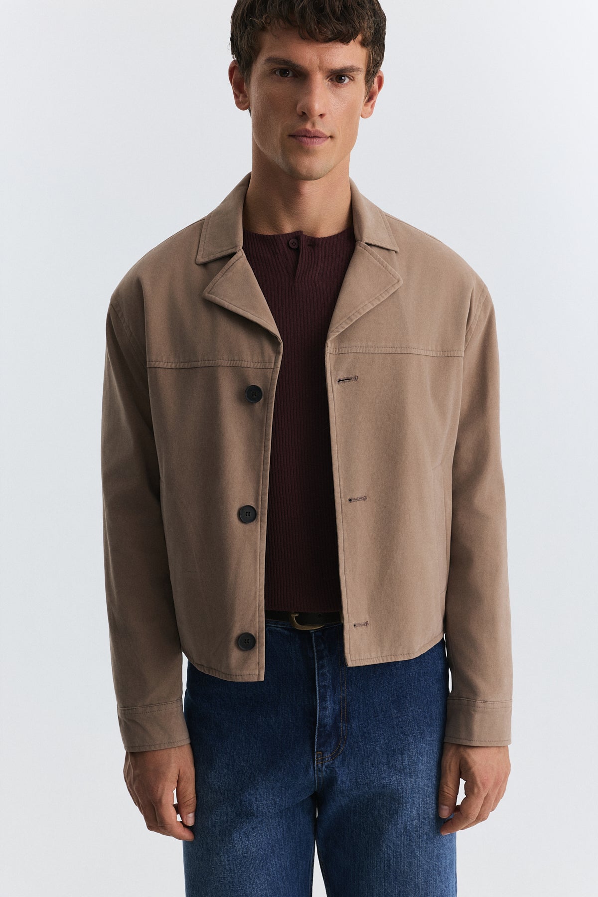 Crop Fit Suni Süet Ceket
