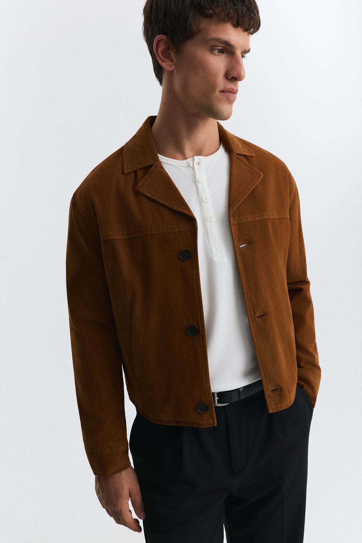 Crop Fit Suni Süet Ceket