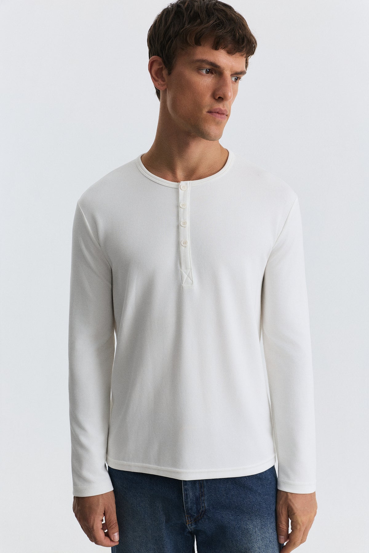 100% Pamuk Düğmeli Yaka Fitilli T-Shirt