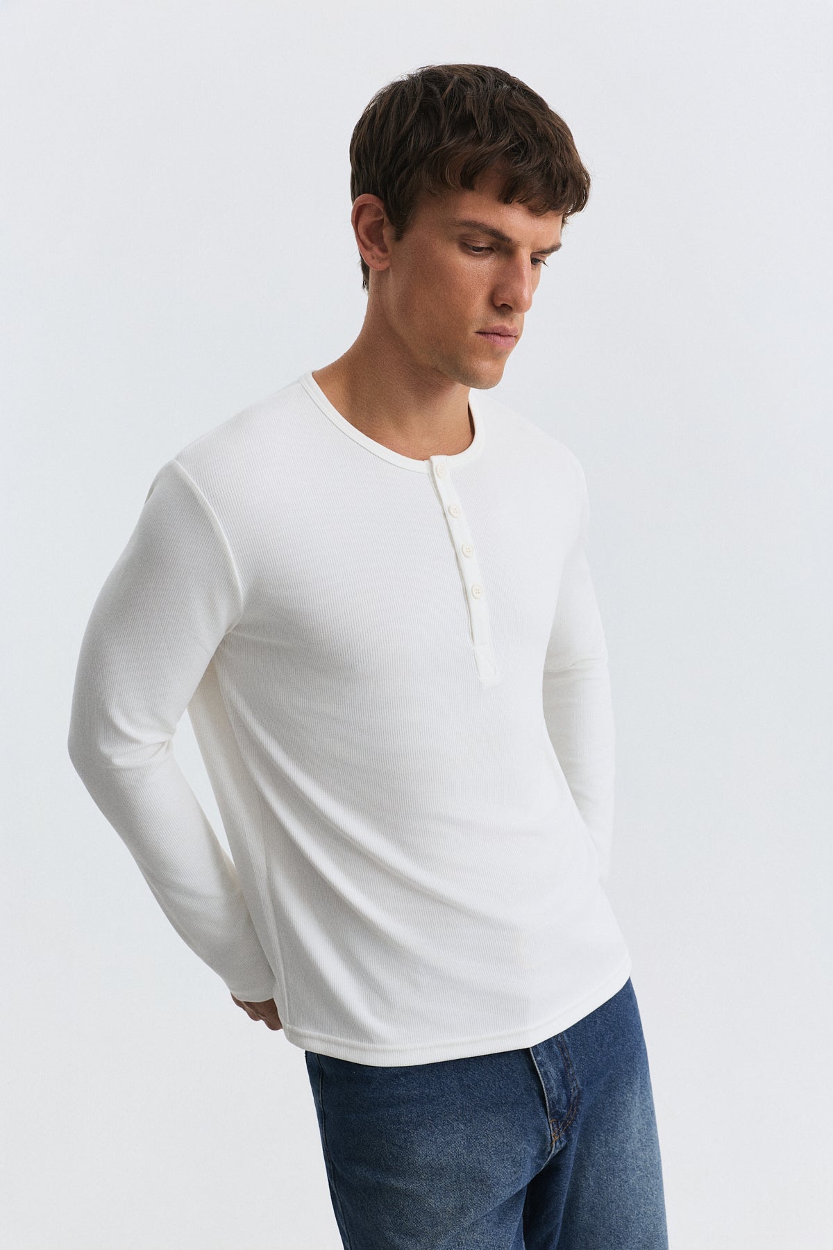 100% Pamuk Düğmeli Yaka Fitilli T-Shirt