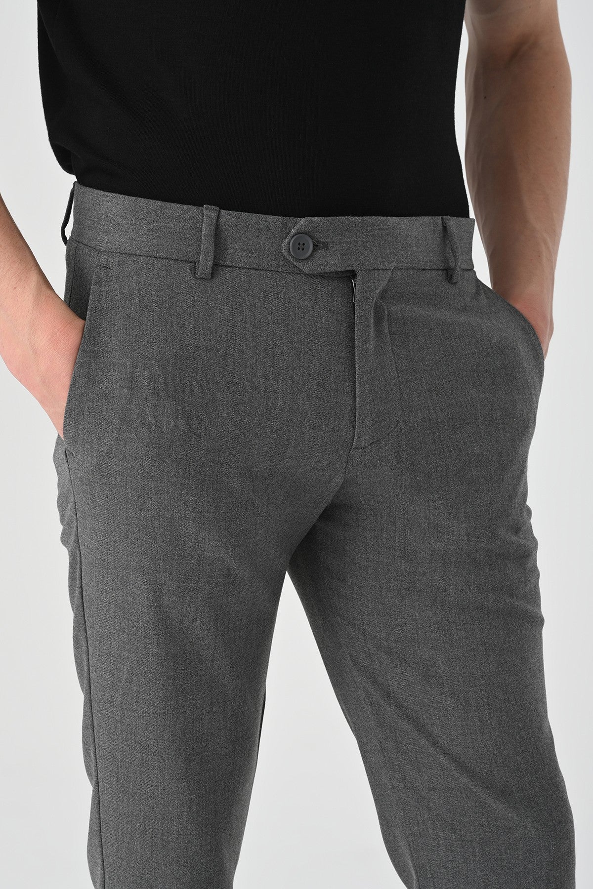 Antioch Siyah Erkek Aksesuar Detaylı Slim Fit Pantolon