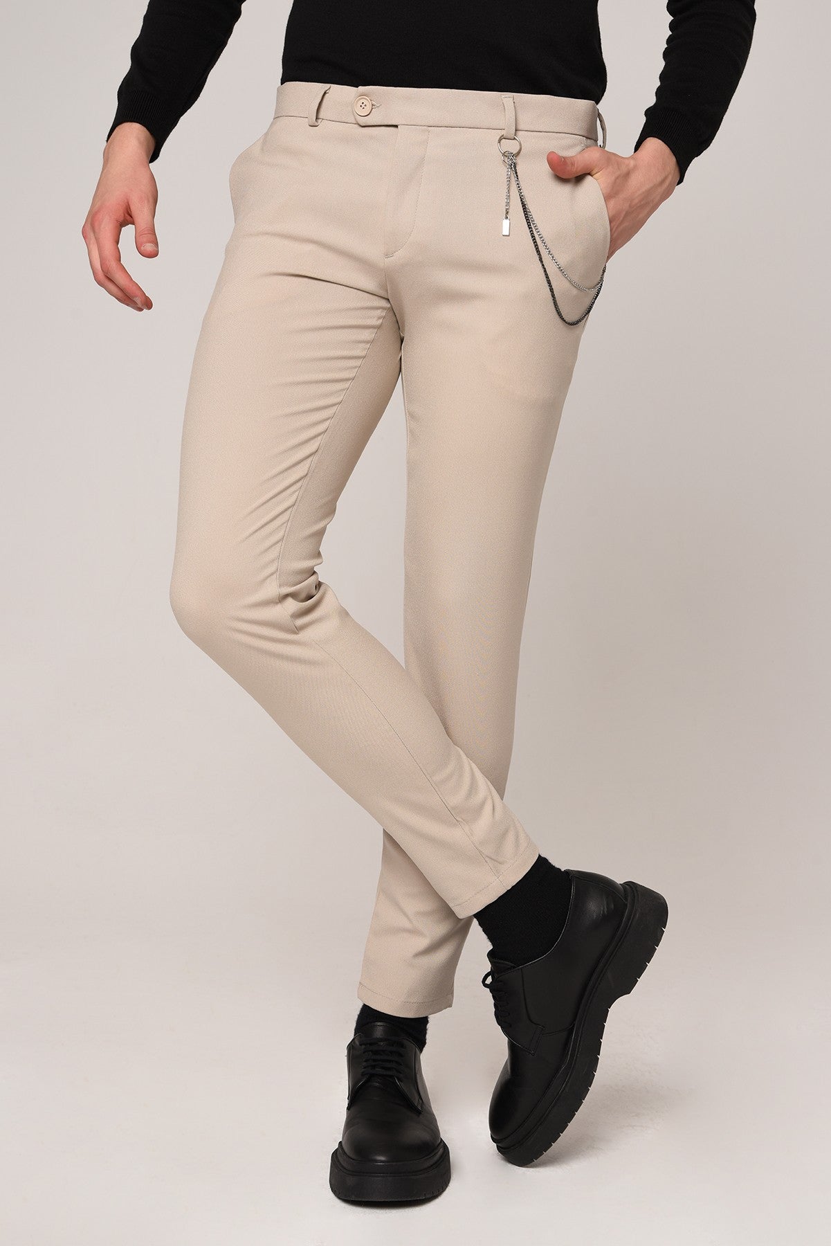 Antioch Siyah Erkek Aksesuar Detaylı Slim Fit Pantolon