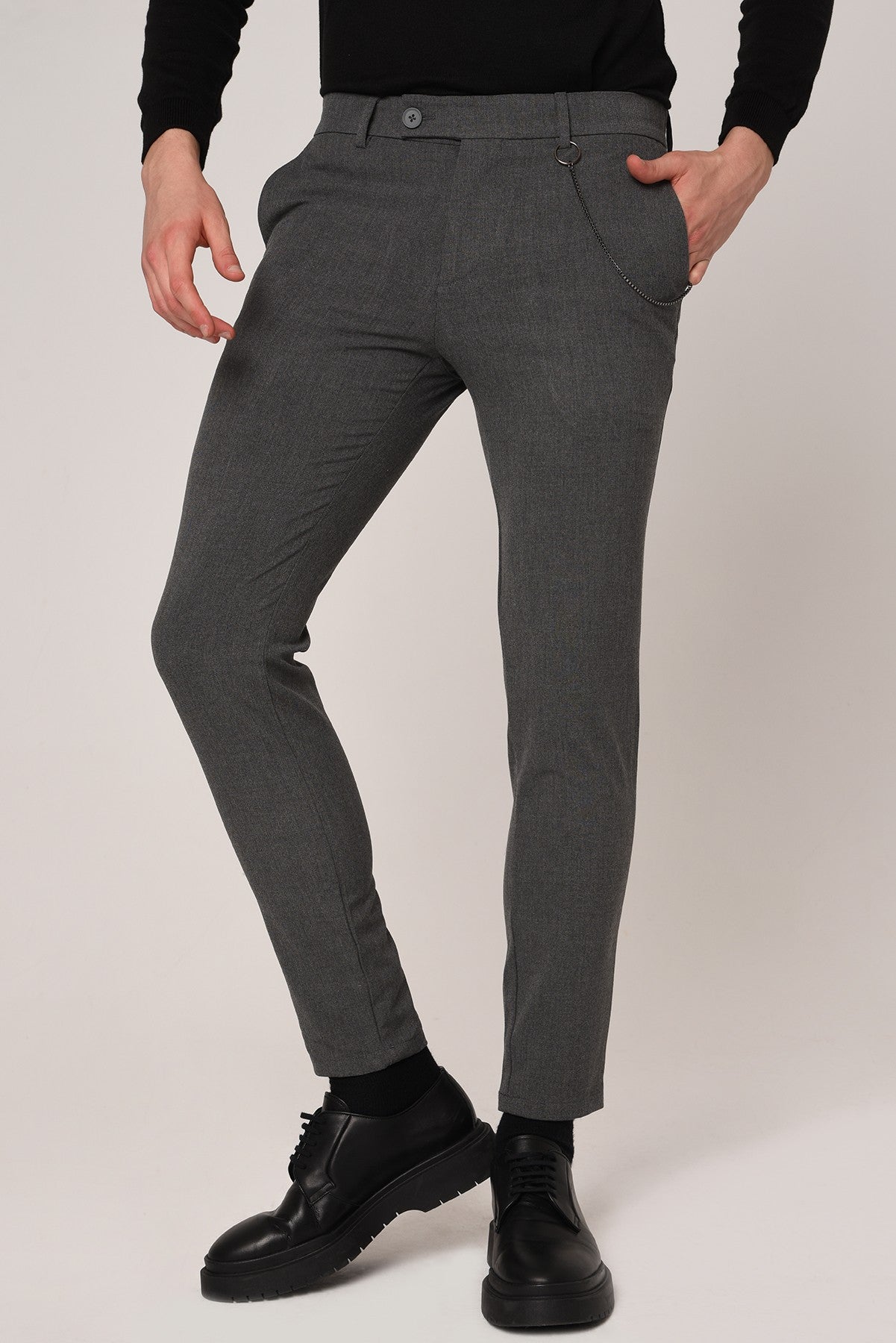 Antioch Siyah Erkek Aksesuar Detaylı Slim Fit Pantolon