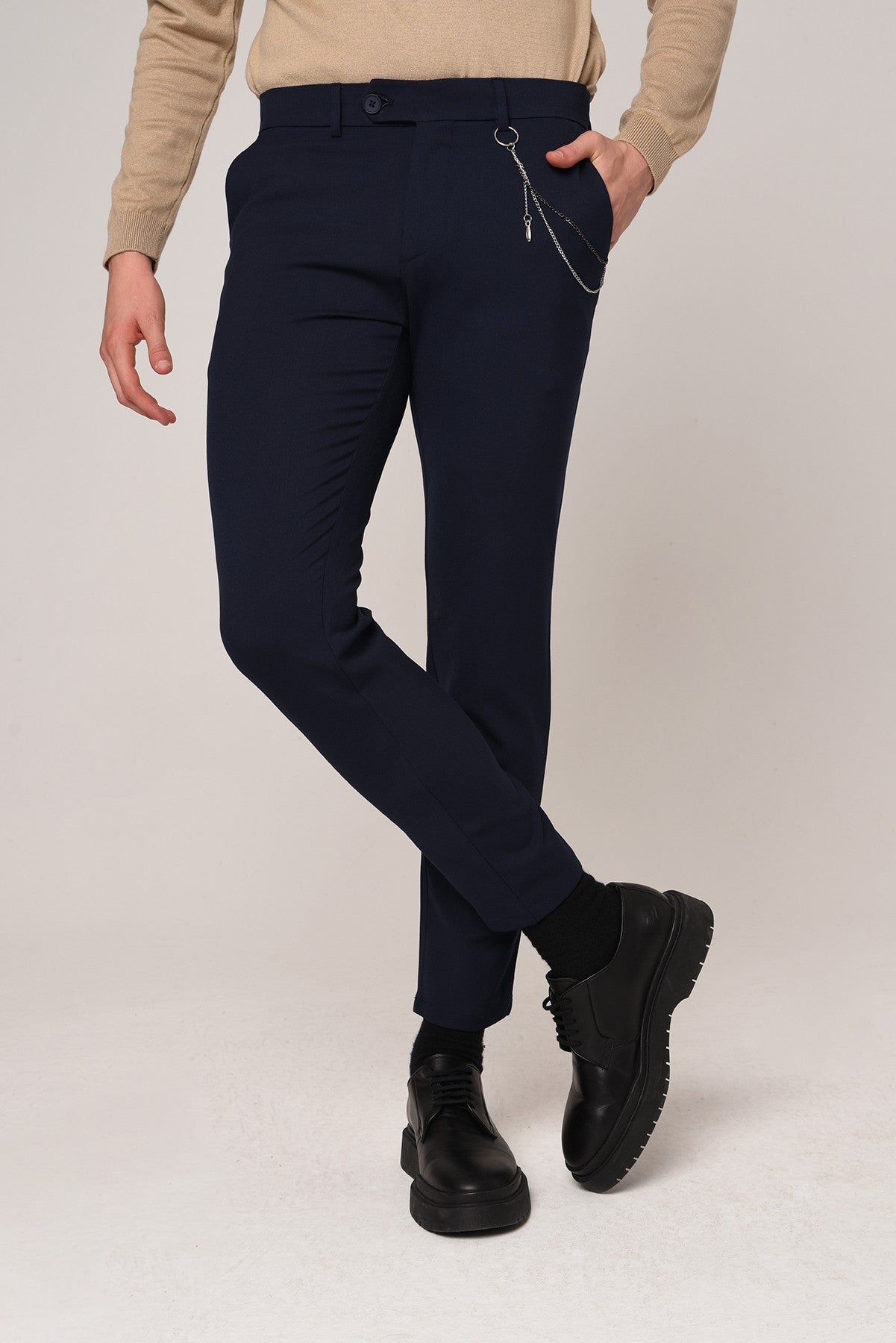 Antioch Siyah Erkek Aksesuar Detaylı Slim Fit Pantolon