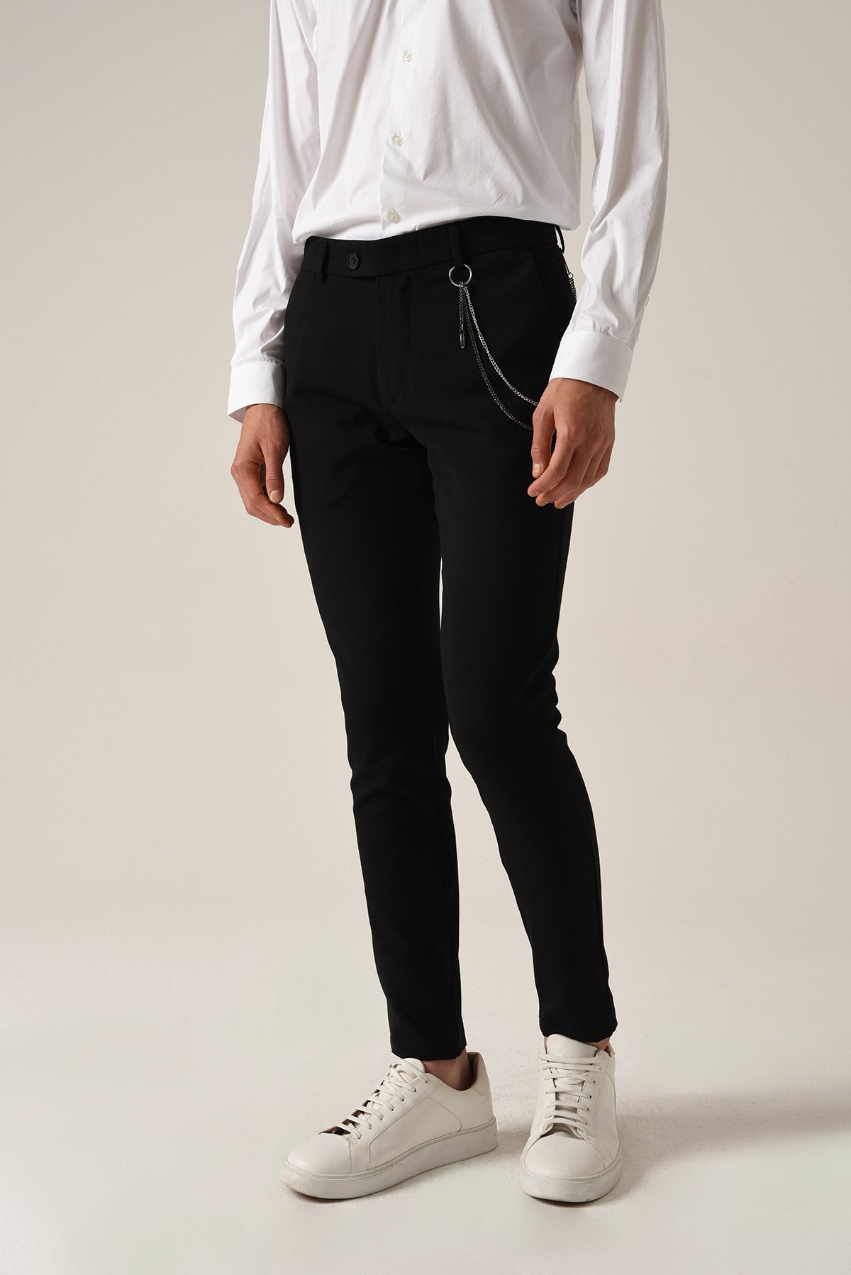 Antioch Siyah Erkek Aksesuar Detaylı Slim Fit Pantolon