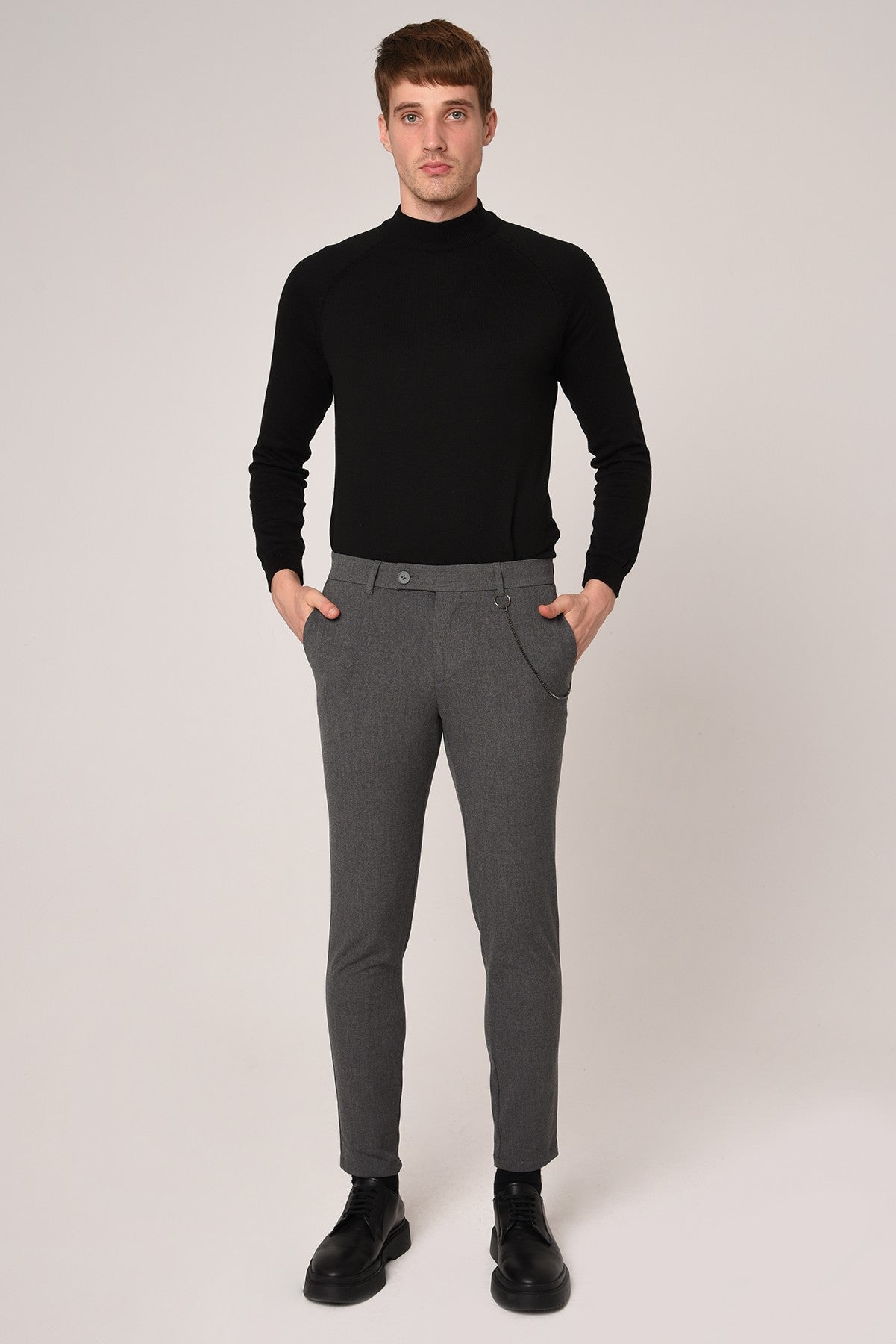 Antioch Siyah Erkek Aksesuar Detaylı Slim Fit Pantolon
