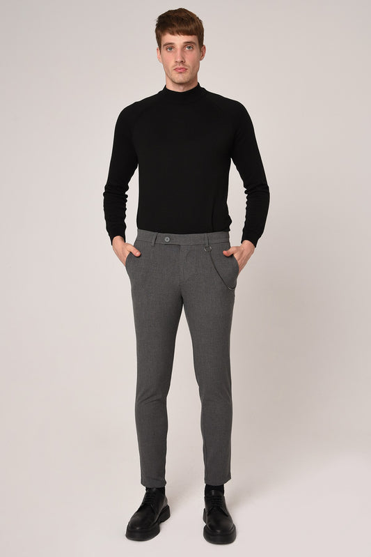 Antioch Siyah Erkek Aksesuar Detaylı Slim Fit Pantolon