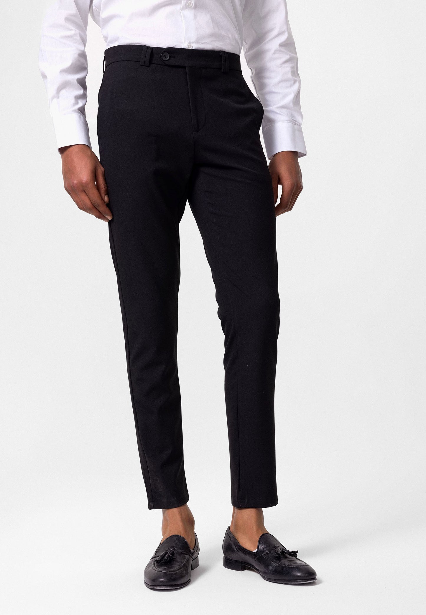 Antioch Siyah Erkek Slim Fit Düz Aksesuarlı Kumaş Pantolon