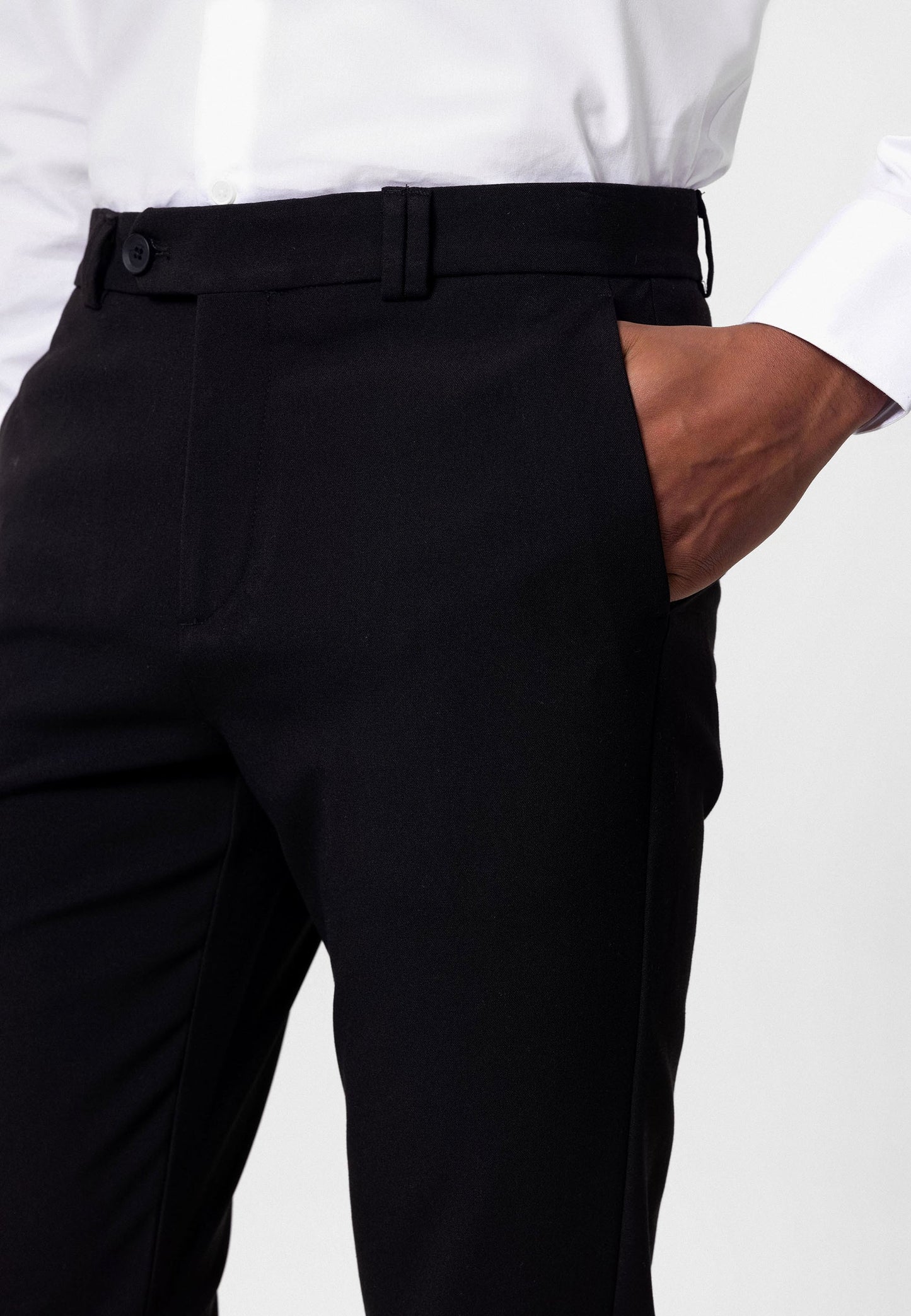 Antioch Siyah Erkek Slim Fit Düz Aksesuarlı Kumaş Pantolon