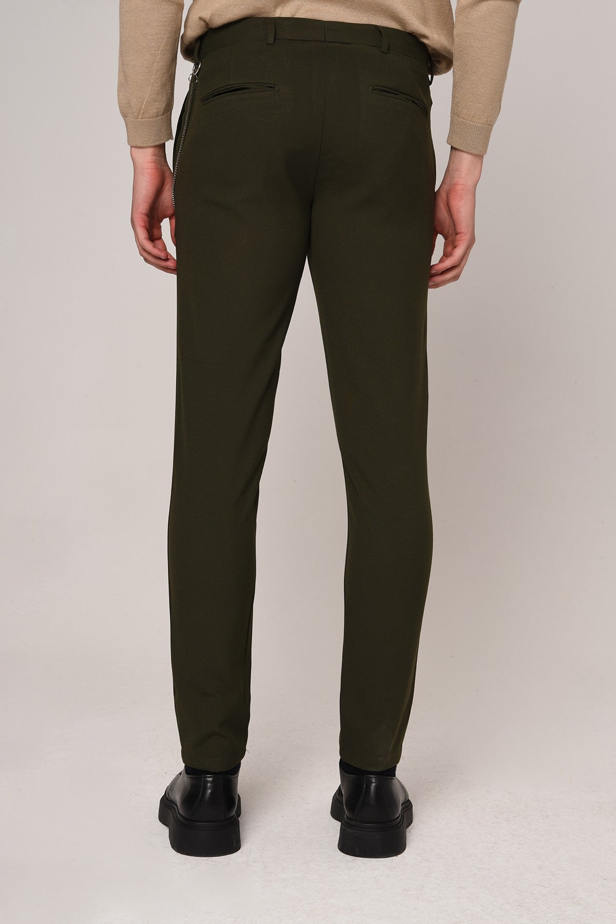 Antioch Siyah Erkek Slim Fit Düz Aksesuarlı Kumaş Pantolon
