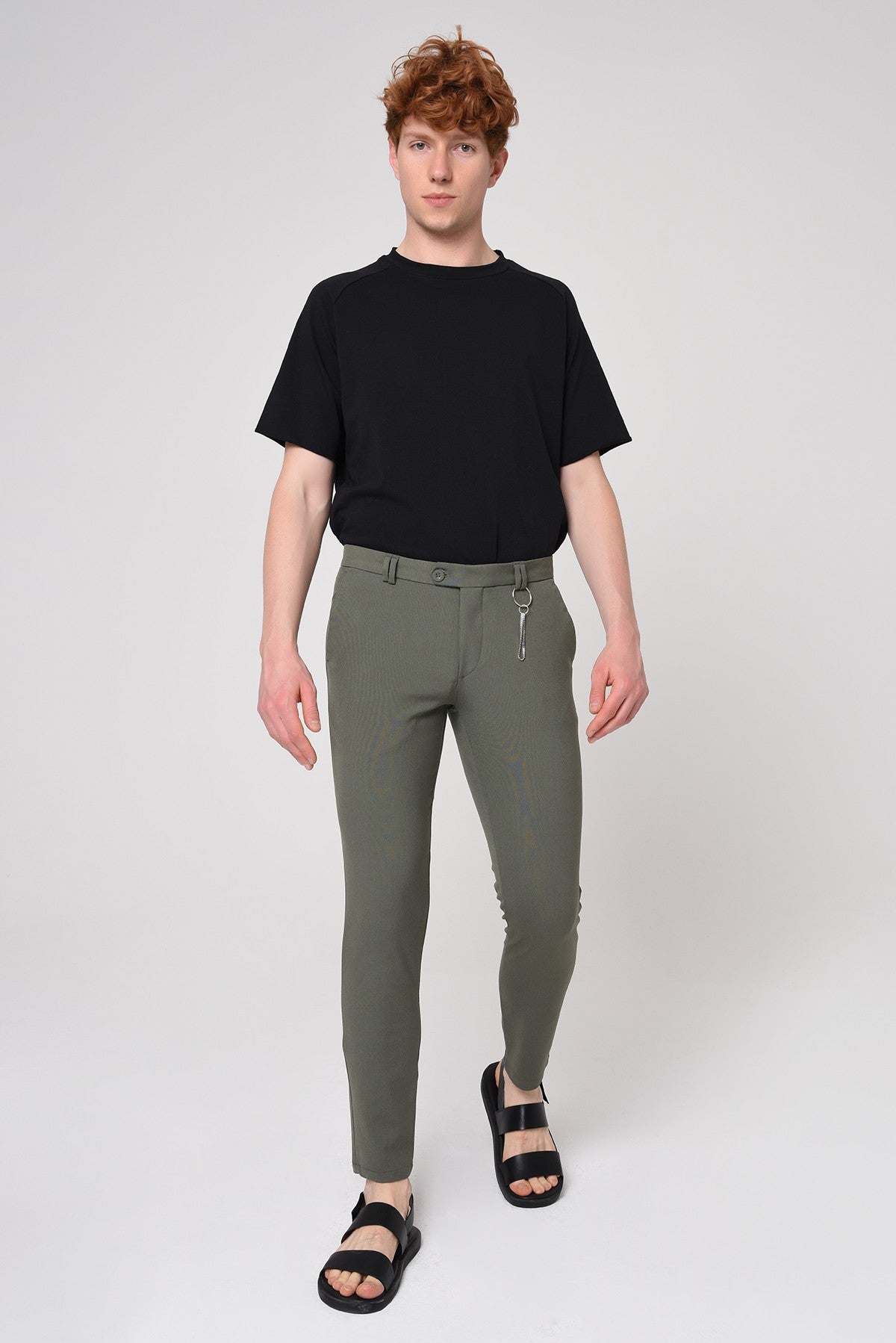 Antioch Siyah Erkek Slim Fit Düz Aksesuarlı Kumaş Pantolon