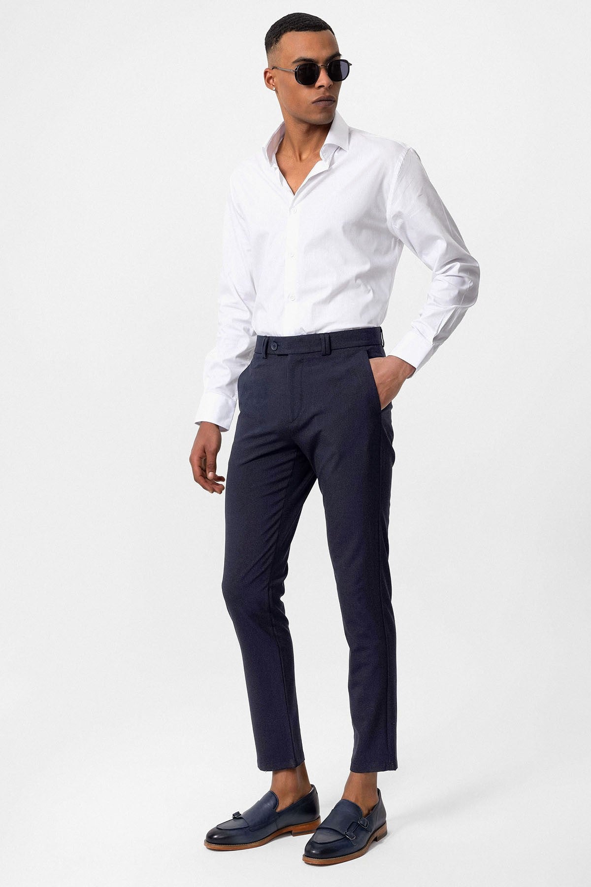 Antioch Siyah Erkek Slim Fit Düz Aksesuarlı Kumaş Pantolon