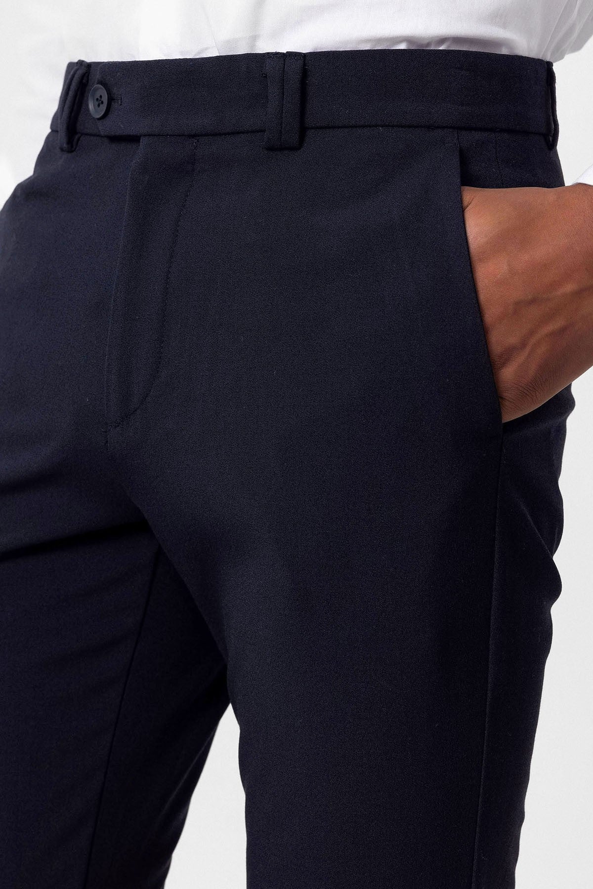 Antioch Siyah Erkek Slim Fit Düz Aksesuarlı Kumaş Pantolon