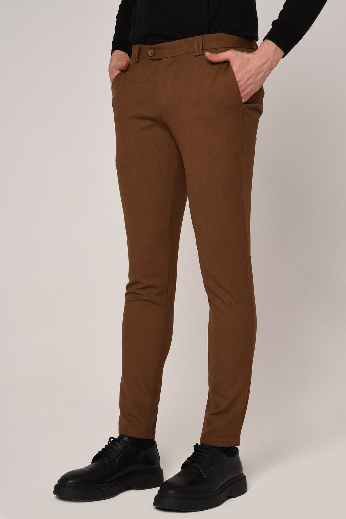 Antioch Siyah Erkek Slim Fit Düz Aksesuarlı Kumaş Pantolon