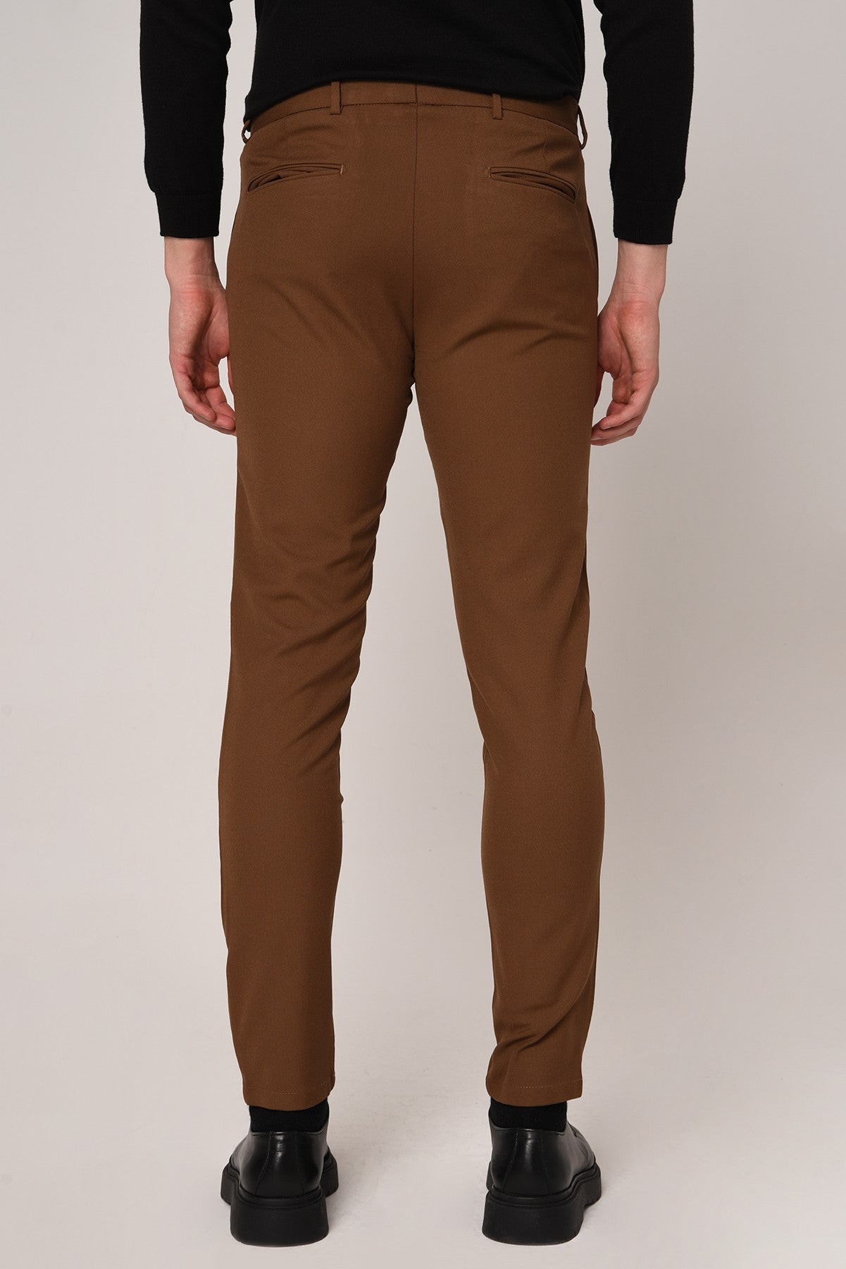 Antioch Siyah Erkek Slim Fit Düz Aksesuarlı Kumaş Pantolon