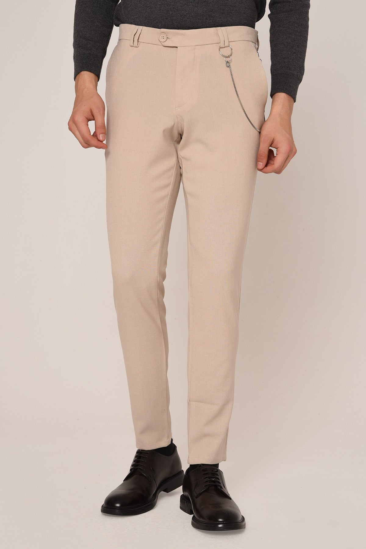 Antioch Siyah Erkek Slim Fit Düz Aksesuarlı Kumaş Pantolon