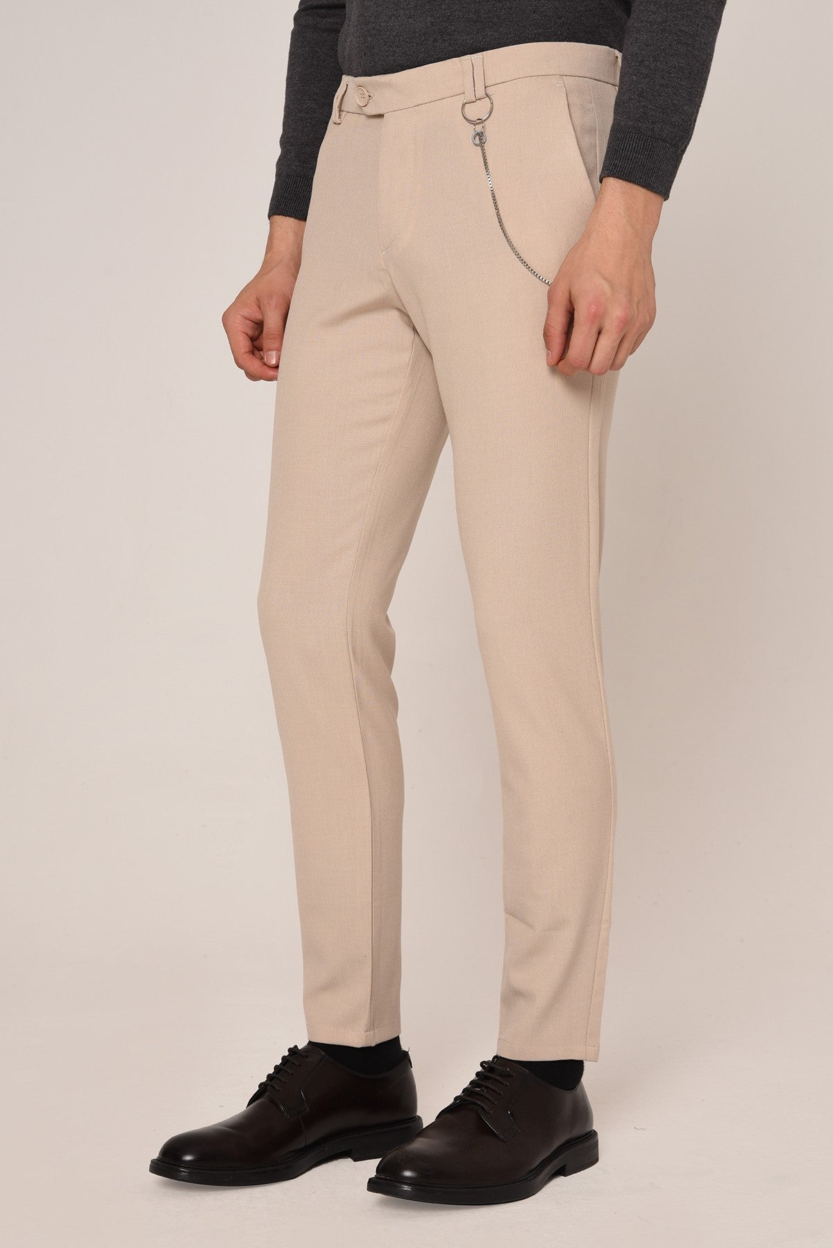 Antioch Siyah Erkek Slim Fit Düz Aksesuarlı Kumaş Pantolon