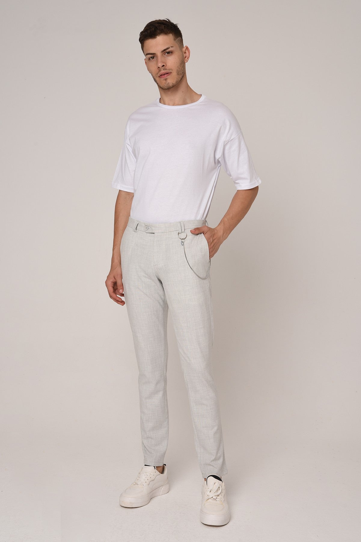Antioch Siyah Erkek Slim Fit Düz Aksesuarlı Kumaş Pantolon