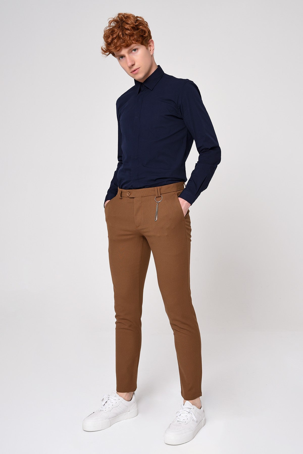 Antioch Siyah Erkek Slim Fit Düz Aksesuarlı Kumaş Pantolon