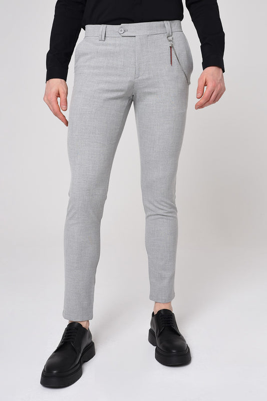 Antioch Siyah Erkek Slim Fit Düz Aksesuarlı Kumaş Pantolon