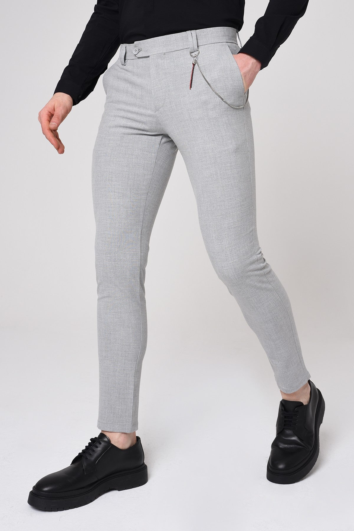 Antioch Siyah Erkek Slim Fit Düz Aksesuarlı Kumaş Pantolon