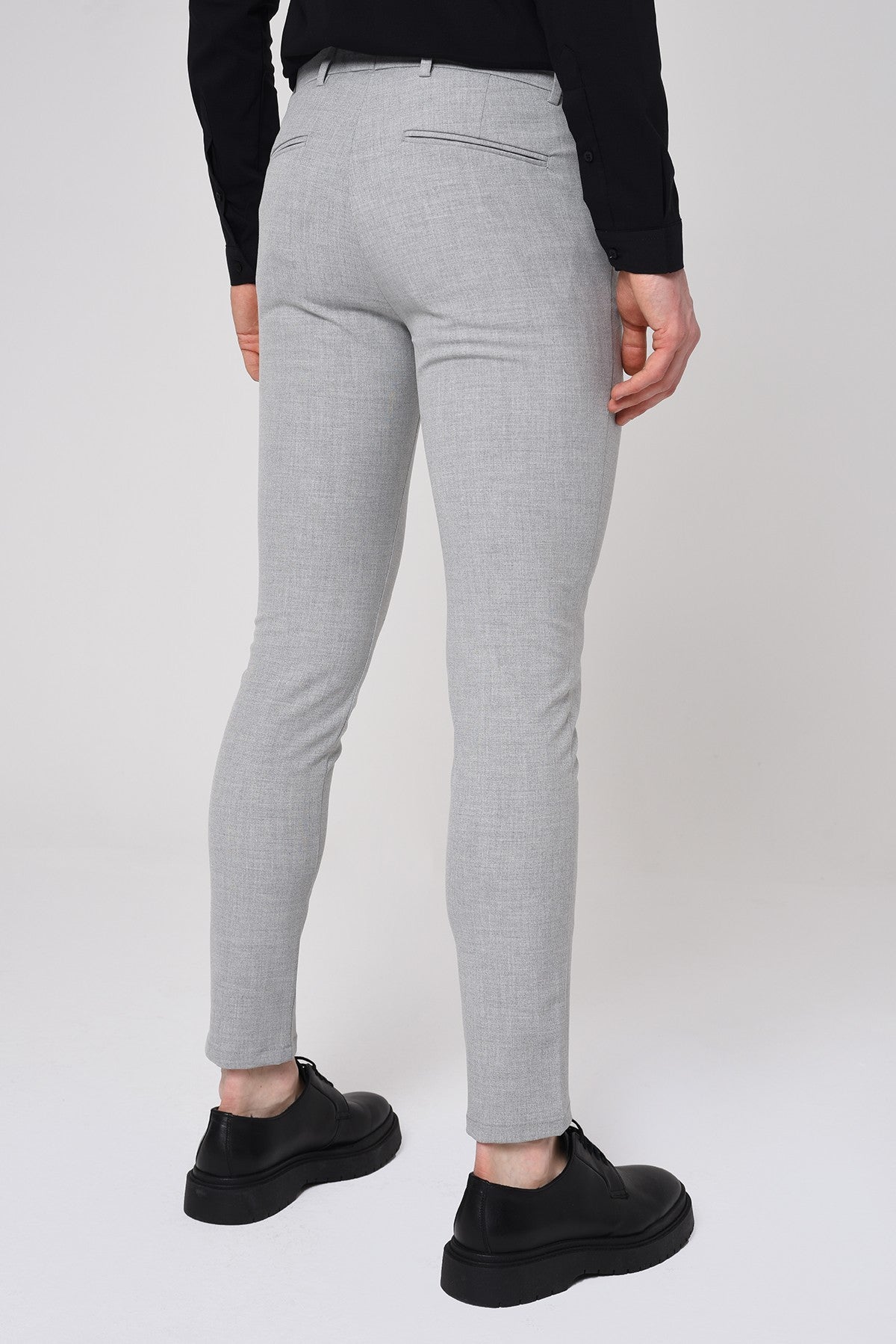 Antioch Siyah Erkek Slim Fit Düz Aksesuarlı Kumaş Pantolon