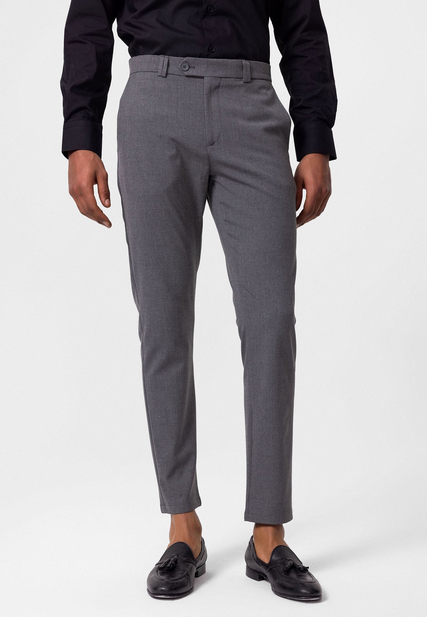 Antioch Siyah Erkek Slim Fit Düz Aksesuarlı Kumaş Pantolon