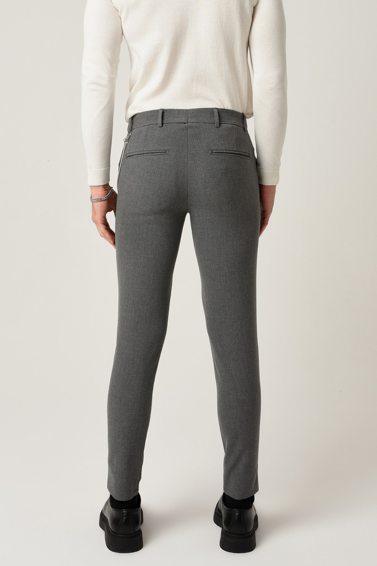 Antioch Siyah Erkek Slim Fit Düz Aksesuarlı Kumaş Pantolon