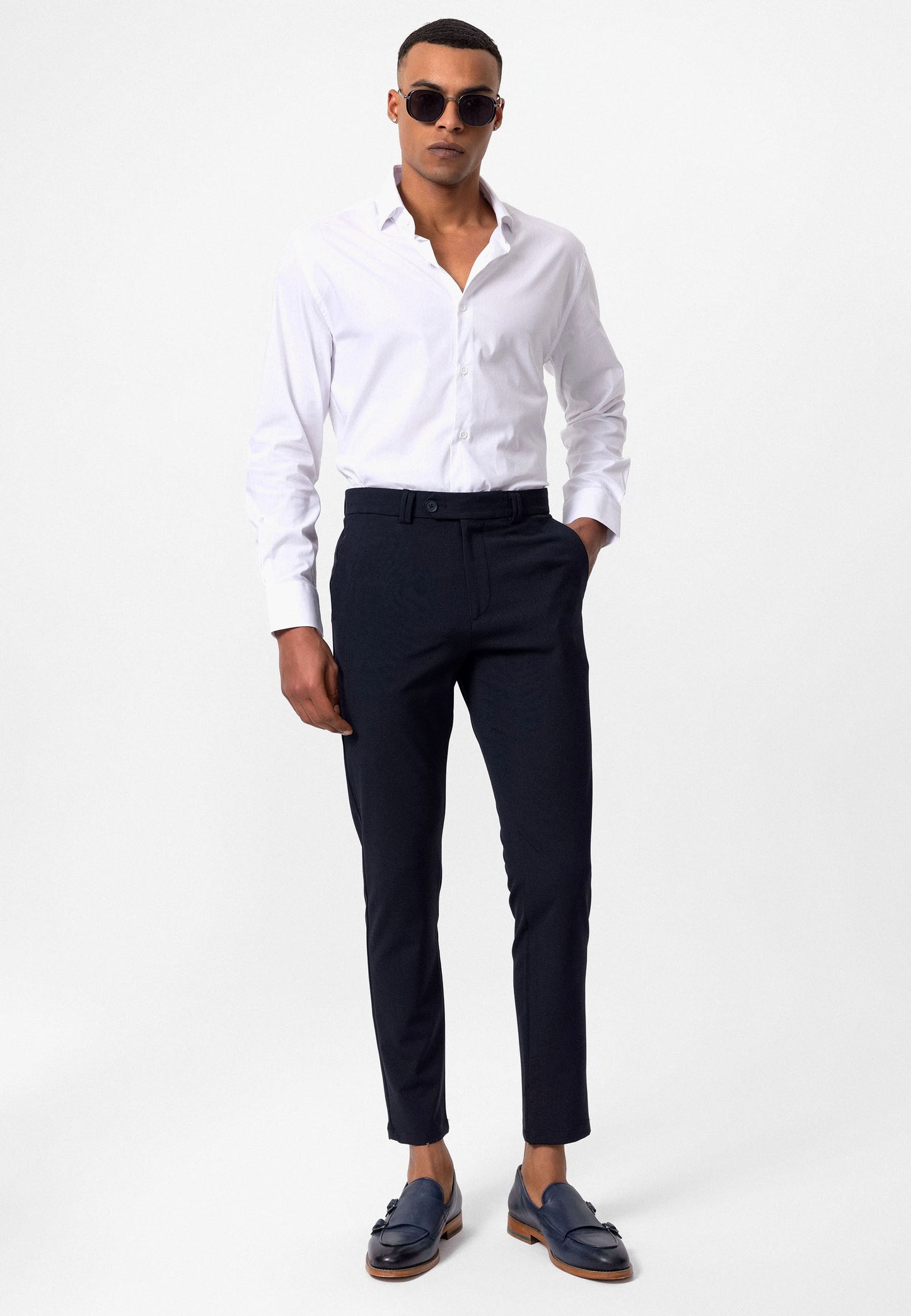 Antioch Siyah Erkek Slim Fit Düz Aksesuarlı Kumaş Pantolon