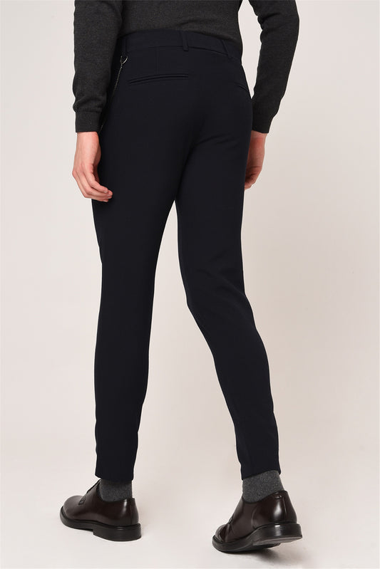 Antioch Siyah Erkek Slim Fit Düz Aksesuarlı Kumaş Pantolon