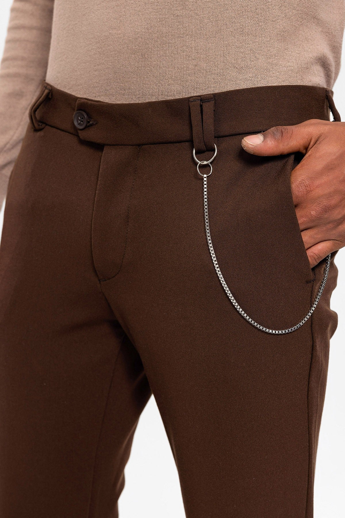 Antioch Siyah Erkek Slim Fit Düz Aksesuarlı Kumaş Pantolon