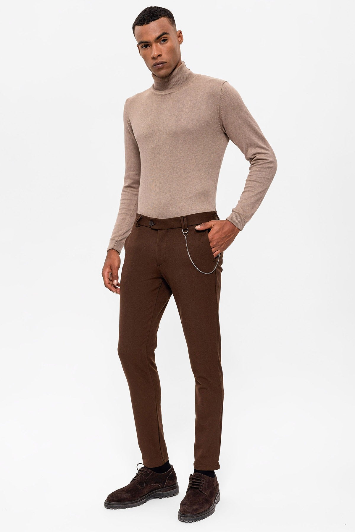 Antioch Siyah Erkek Slim Fit Düz Aksesuarlı Kumaş Pantolon