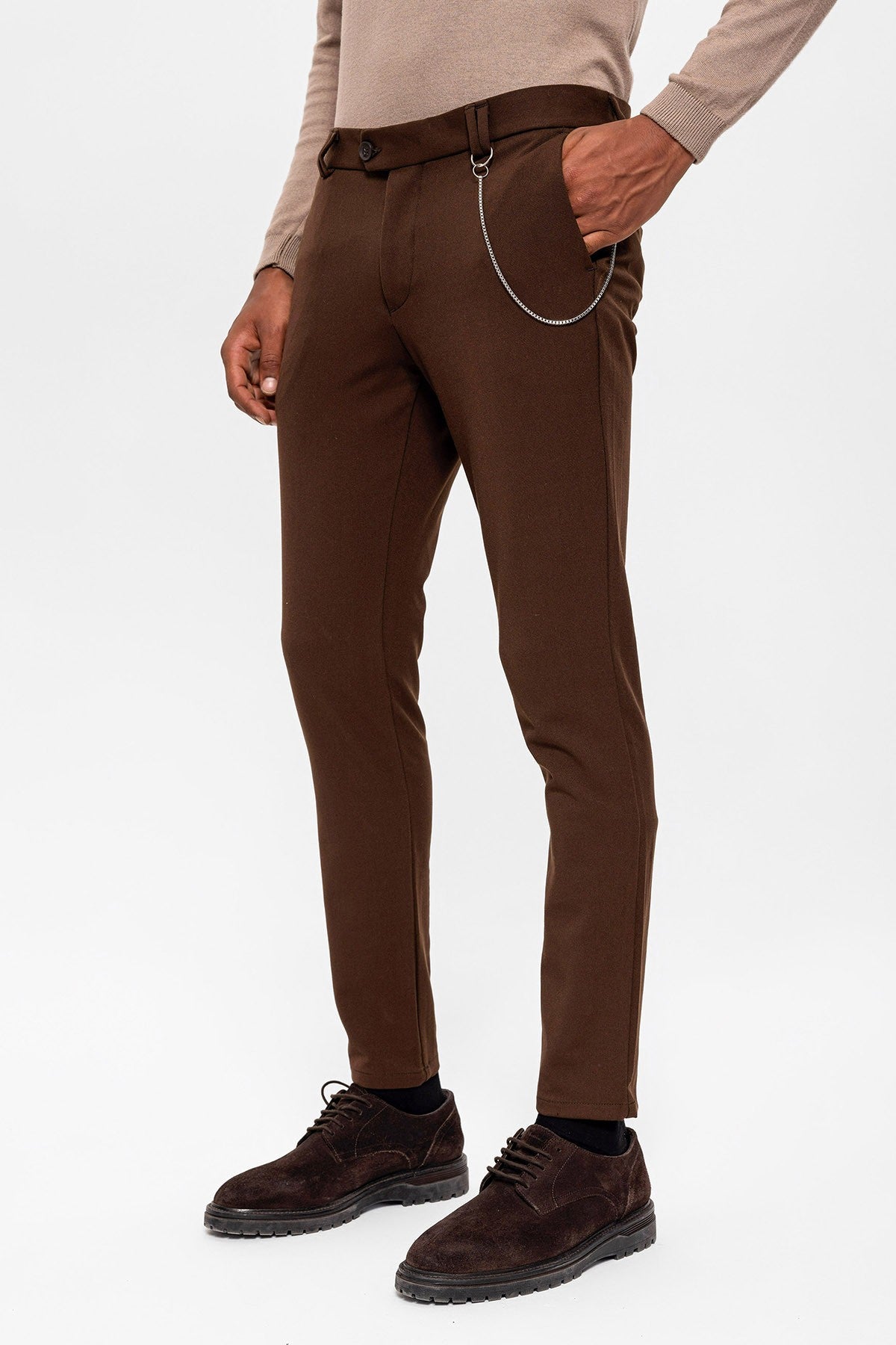 Antioch Siyah Erkek Slim Fit Düz Aksesuarlı Kumaş Pantolon