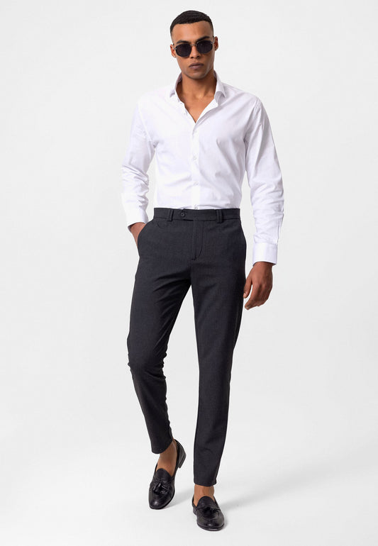 Antioch Siyah Erkek Slim Fit Düz Aksesuarlı Kumaş Pantolon
