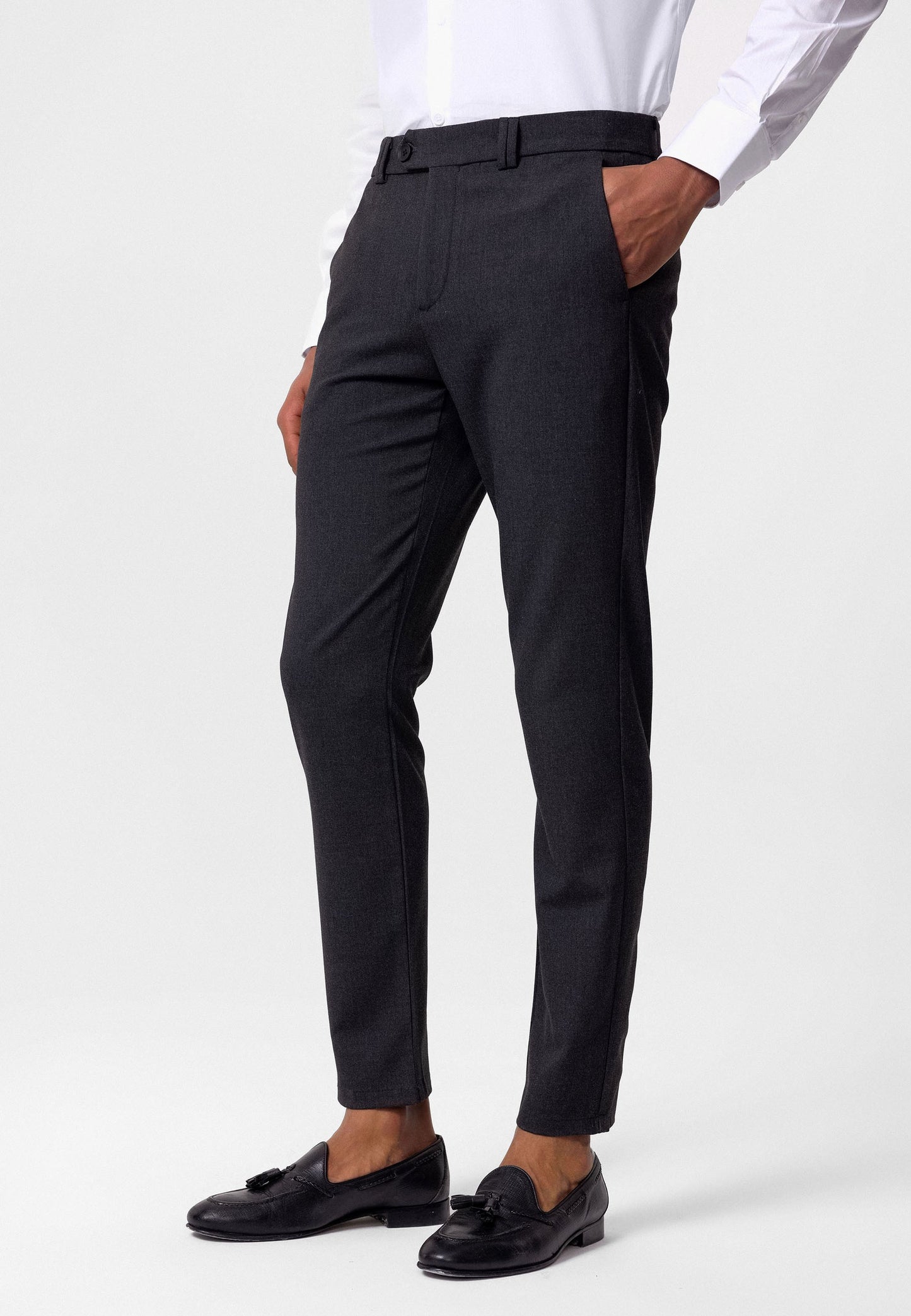 Antioch Siyah Erkek Slim Fit Düz Aksesuarlı Kumaş Pantolon