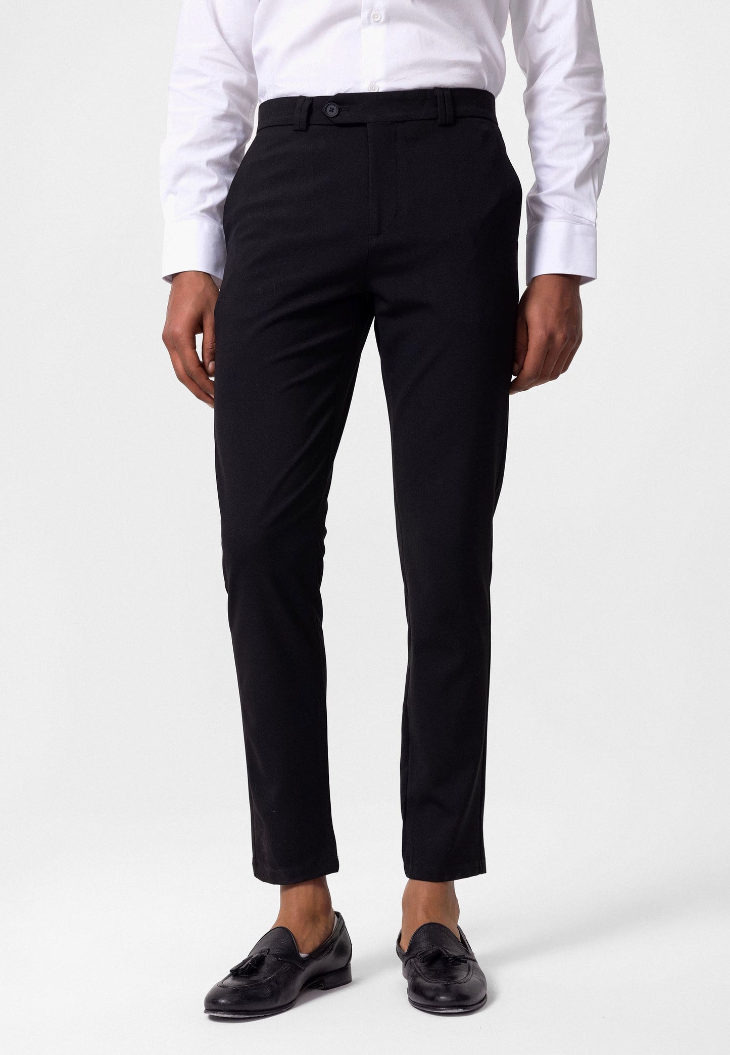 Antioch Siyah Erkek Slim Fit Düz Aksesuarlı Kumaş Pantolon