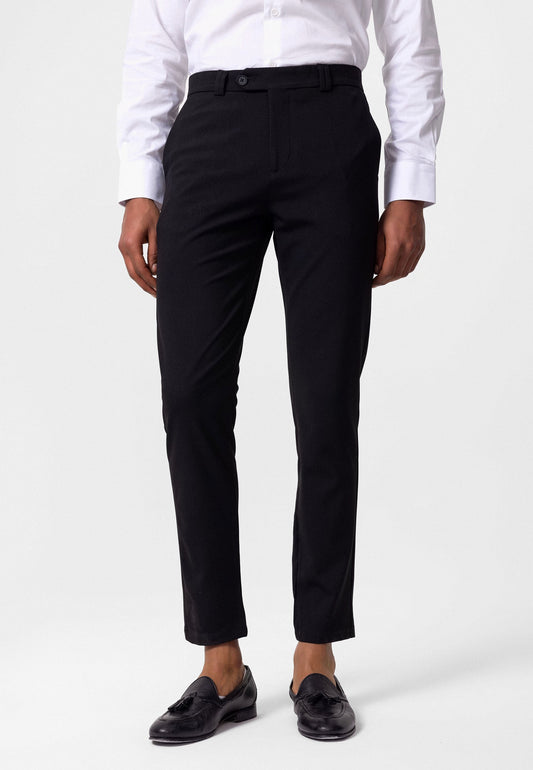 Antioch Siyah Erkek Slim Fit Düz Aksesuarlı Kumaş Pantolon