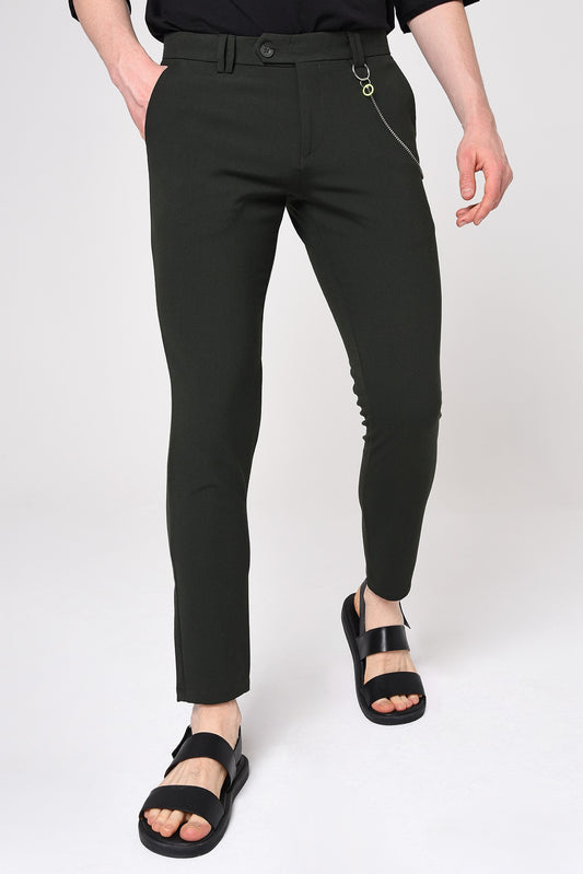 Antioch Siyah Erkek Slim Fit Düz Aksesuarlı Kumaş Pantolon