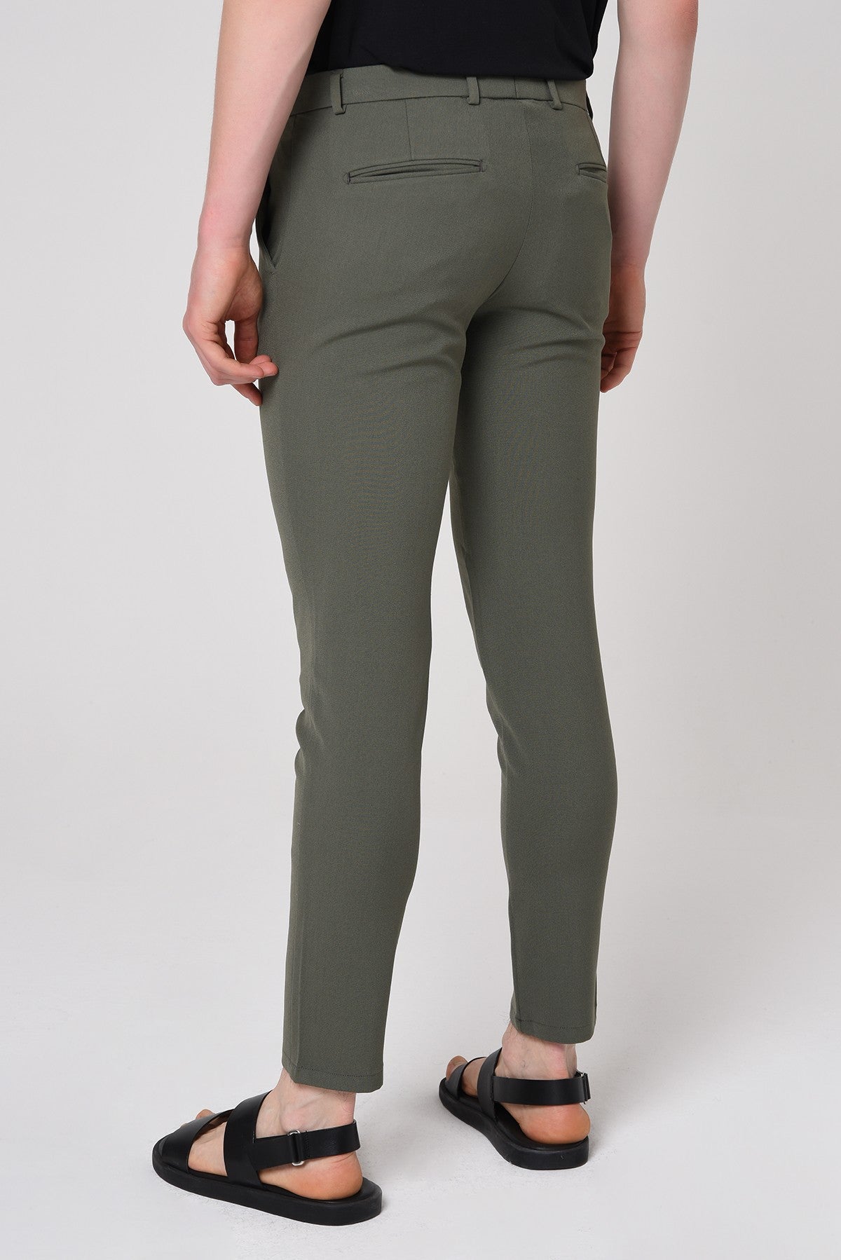 Antioch Siyah Erkek Slim Fit Düz Aksesuarlı Kumaş Pantolon