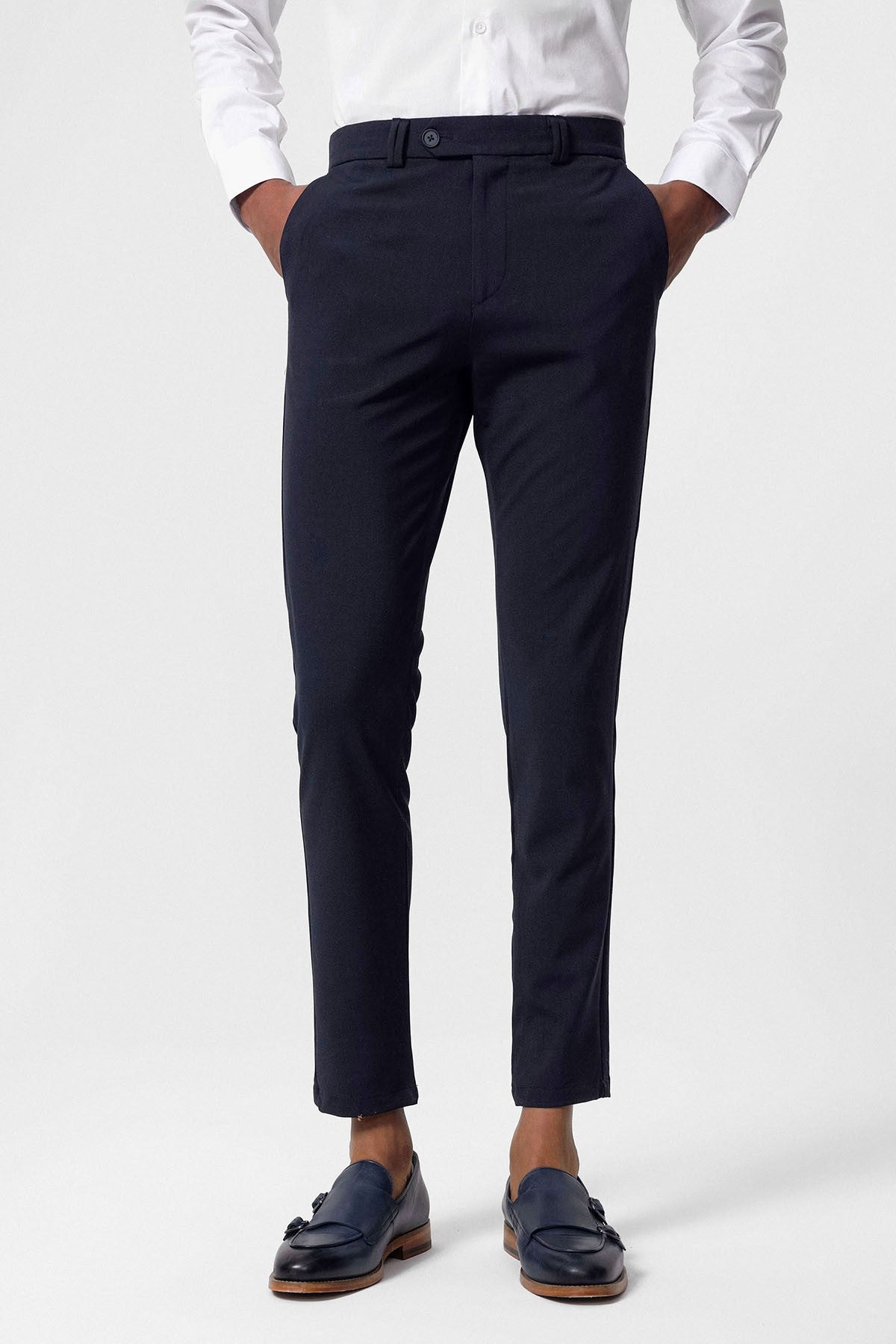 Antioch Siyah Erkek Slim Fit Düz Aksesuarlı Kumaş Pantolon