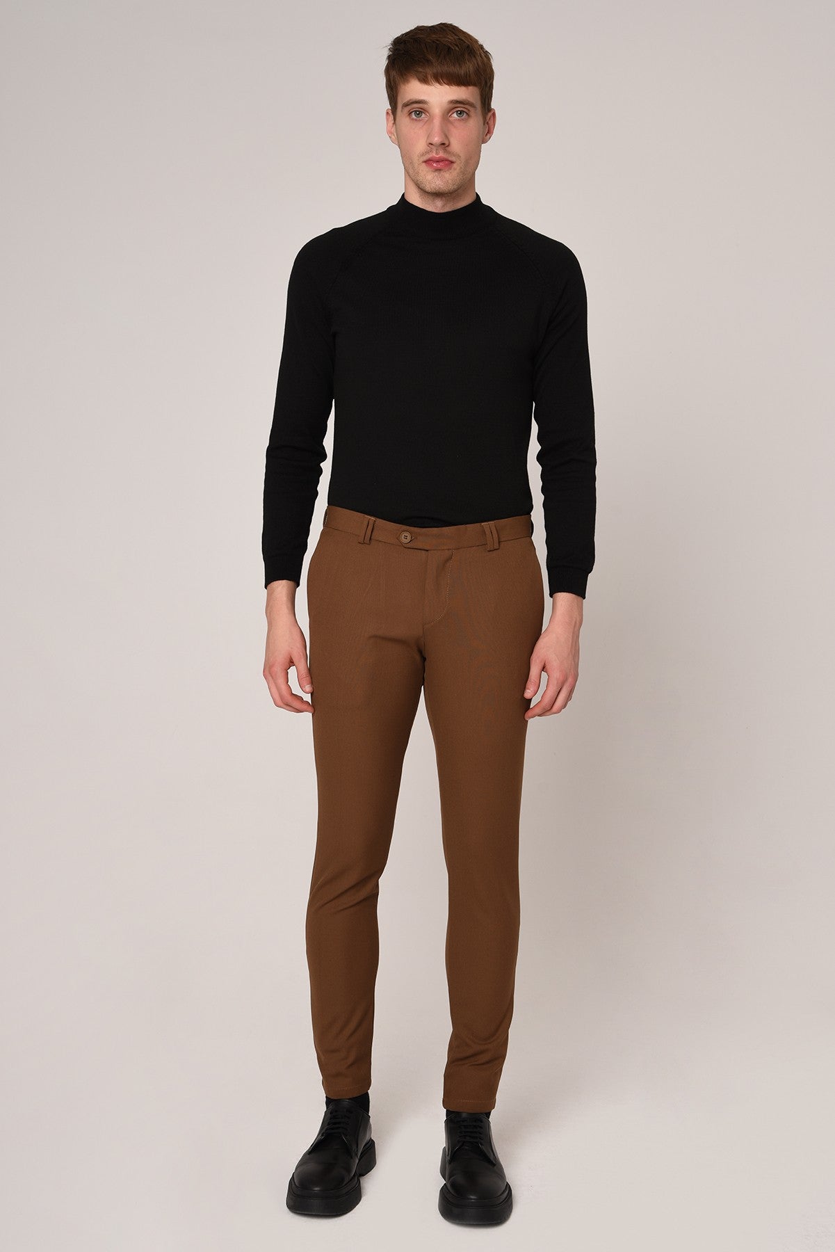 Antioch Siyah Erkek Slim Fit Düz Aksesuarlı Kumaş Pantolon
